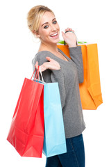Fototapeta na wymiar Excited Shopping Woman Smiling and Laughing