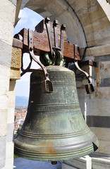 Bronze bell on top of the Leaning Tower of Pisa, Italy