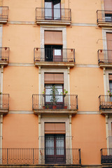 A wall of balconies in Barcelona, Spain.