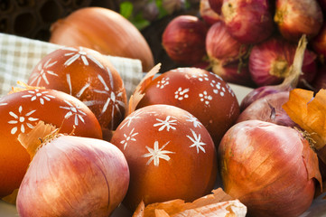 Easter eggs colored  with onion peel