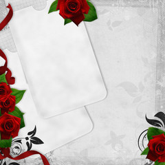 Romantic  vintage background with red roses and text love (1 of