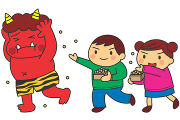 節分（赤鬼と子ども）