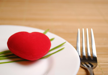 Red heart served on the plate