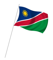 Flag of Namibia with pole flag waving over white background