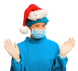 Surgical surgeon with christmas hat