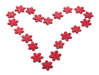 Red heart from snowflakes