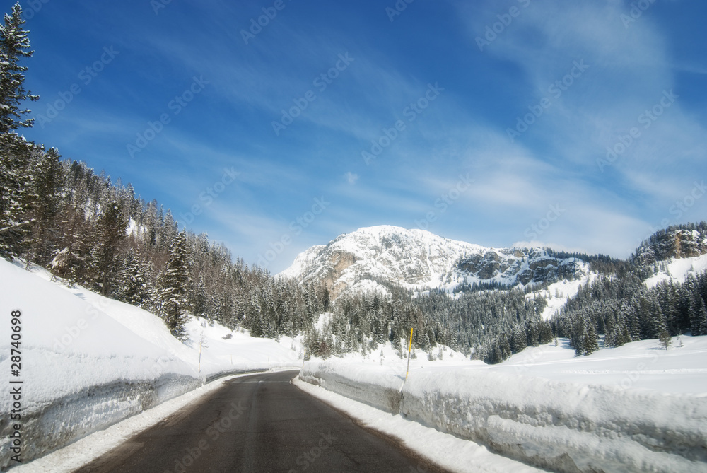 Wall mural Snow on the Dolomites Mountains, Italy