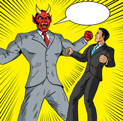 Boze demon vecht tegen een goede zakenman