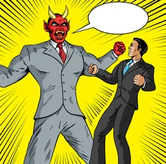 Fototapete Comics Wütender Dämon kämpft gegen einen guten Geschäftsmann