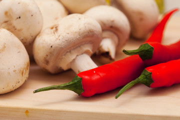 red hot chili pepper and mushrooms