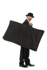 Businessman with a big bag (text of your advertisement).