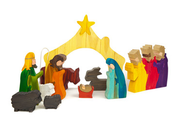 Nativity Scene in Stained Wood
