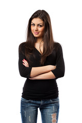 Fototapeta premium Young latin woman on white