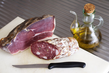 Prosciutto, salame and olive oil