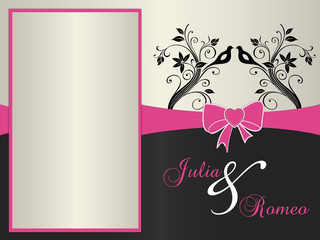 Wedding Card - silberne, pinke, schwarze Einladung zur Hochzeit