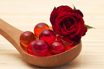 oil bath pearls and fresh rose