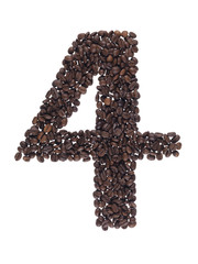 Numero quattro fatto con il caffè in grani