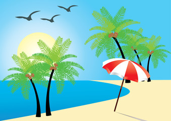 tropical beach with umbrella