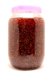 Glass bank of the raspberry jam