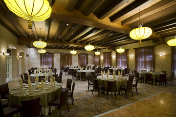 Banquet hall set up for a formal event