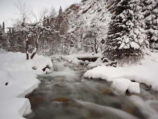 mountain river in winter time