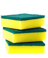 Stack of colorful scrubber pads or scourers.
