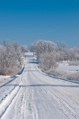 Winter scene on a country road in rural Iowa