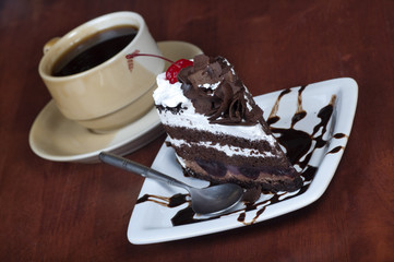 black forest cake with coffee