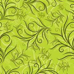 Seamless green floral pattern with leafs