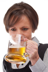 Woman drinking beer