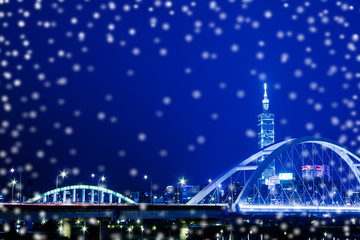 Night scense of the Taipei city with nice blue background color