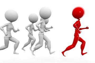 3d white humans running with a red human