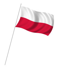 Flag of Poland with pole flag waving over white background