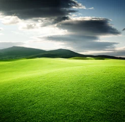 Fensteraufkleber green field and sunset © Iakov Kalinin
