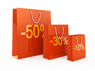 Red Shopping bags isolated on white. Shopping Discount concept