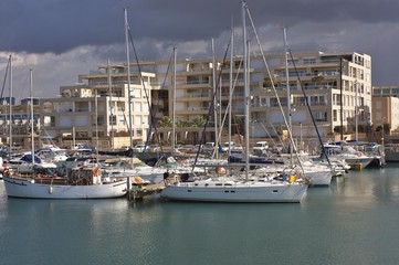 Yachts anchored at the marina