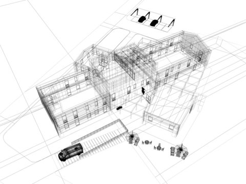 edificio ecostostenibile a pannelli solari render 3d progetto