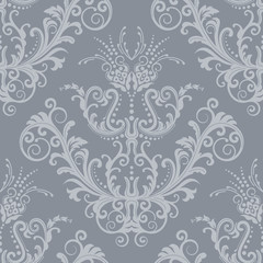 Luxury silver floral vintage wallpaper
