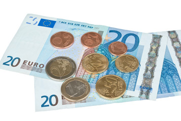 European currency over white