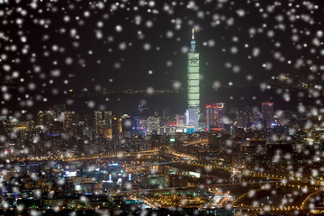 Night scenes of the Taipei city with snow