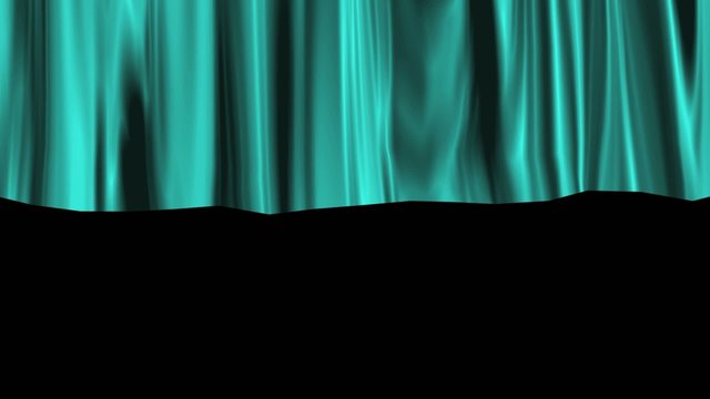 Aqua stage curtain rising up and opening.