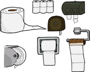 Toilet Paper Rolls and Dispensers - obrazy, fototapety, plakaty