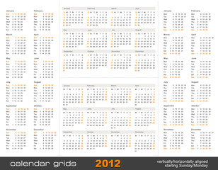 4 simple calendar grids for 2012