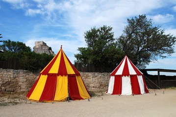 two historical medieval camp tent