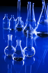 Laboratory Glassware in blue background