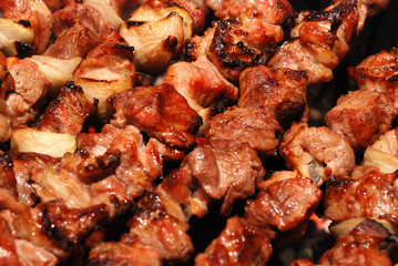 Meat slices prepare on fire