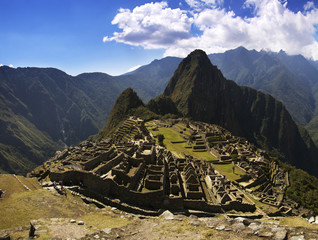 Machu Picchu panorama in the afternoon harsh sun