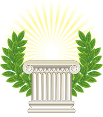 Antique Greek Column and green Laurel.