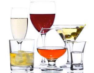 Popular Alcohol Drinks isolated on white