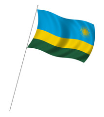 Flag of Rwanda with pole flag waving over white background